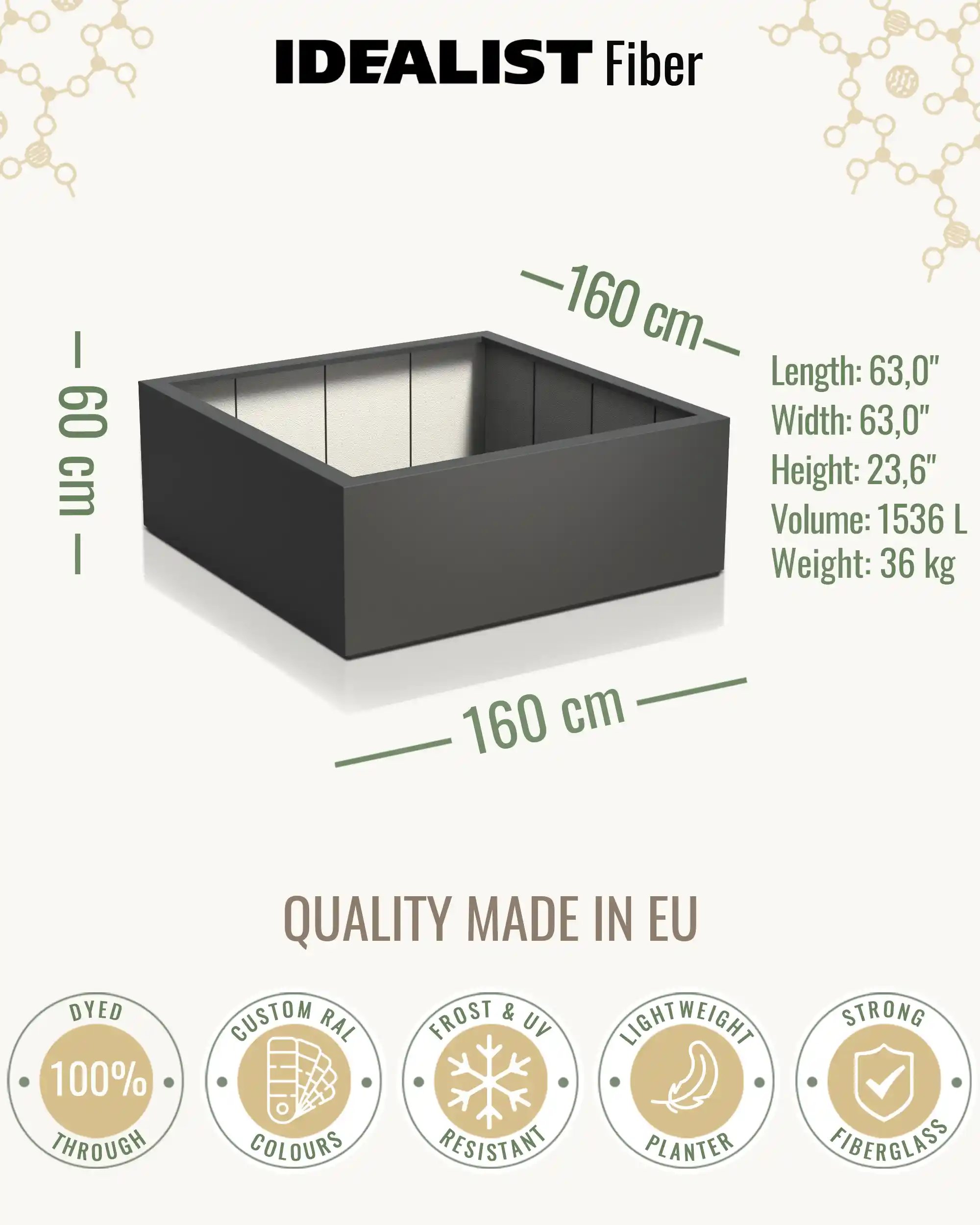PURE Low Cube Outdoor Fiberglass Planter