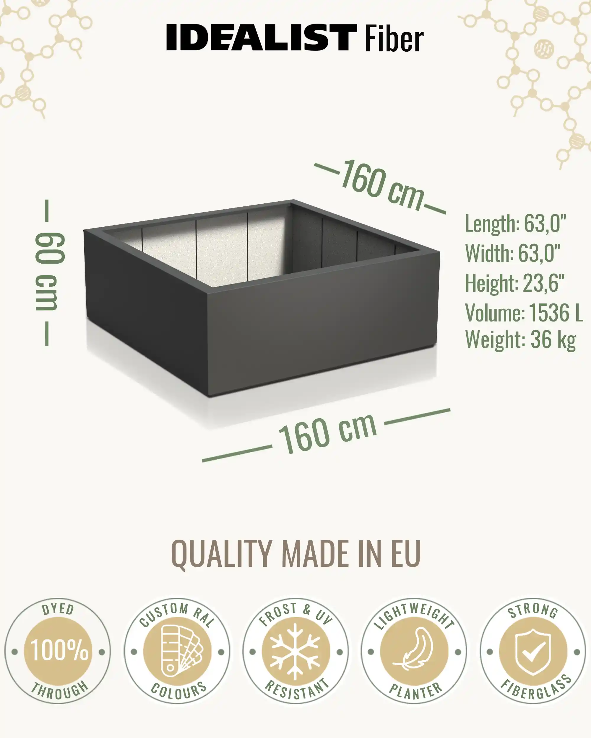 PURE Low Cube Outdoor Fiberglass Planter