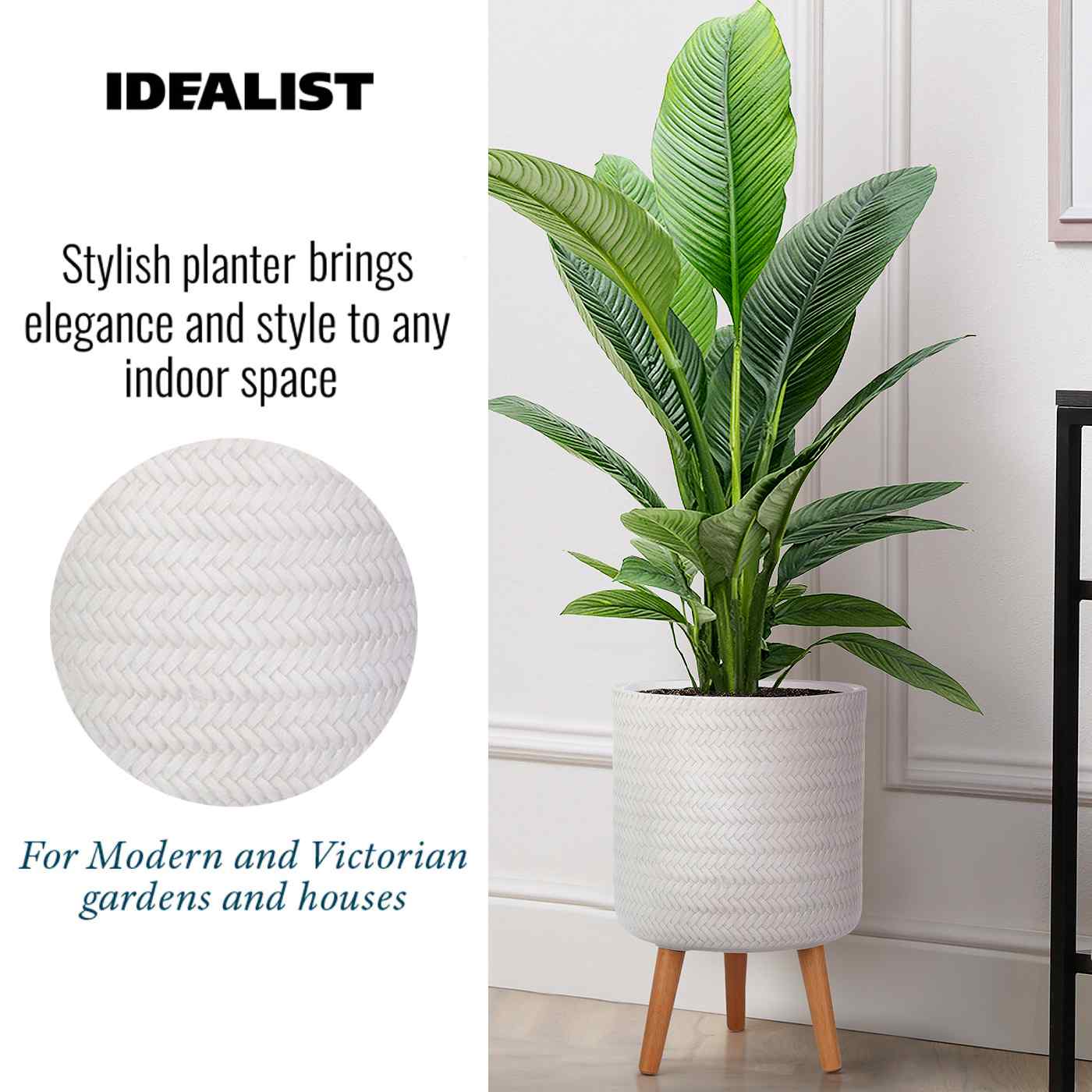 IDEALIST Lite Plaited Style Cylinder Planter on Legs, Round Pot Plant Stand Indoor