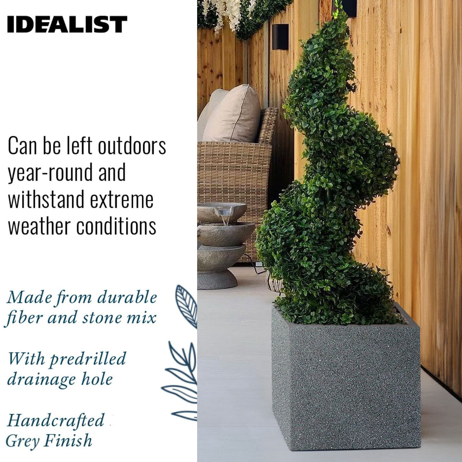 IDEALIST Lite Textured Concrete Effect Square Outdoor Planter