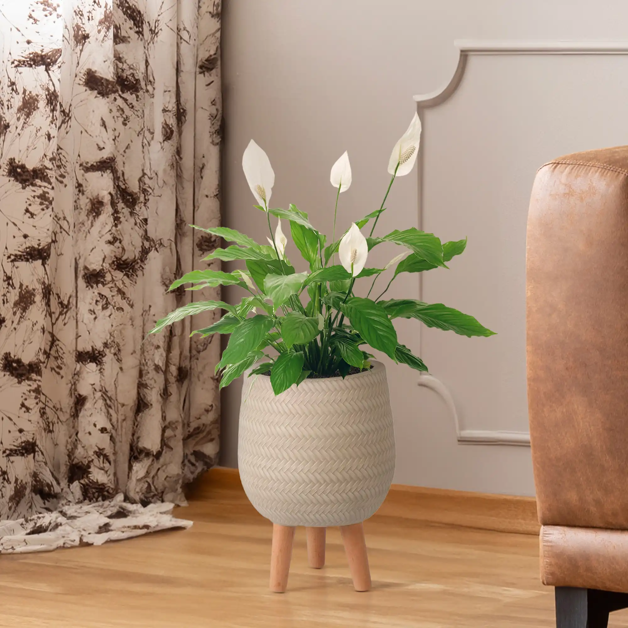 IDEALIST Lite Plaited Style Egg Planter on Legs, Round Pot Plant Stand Indoor