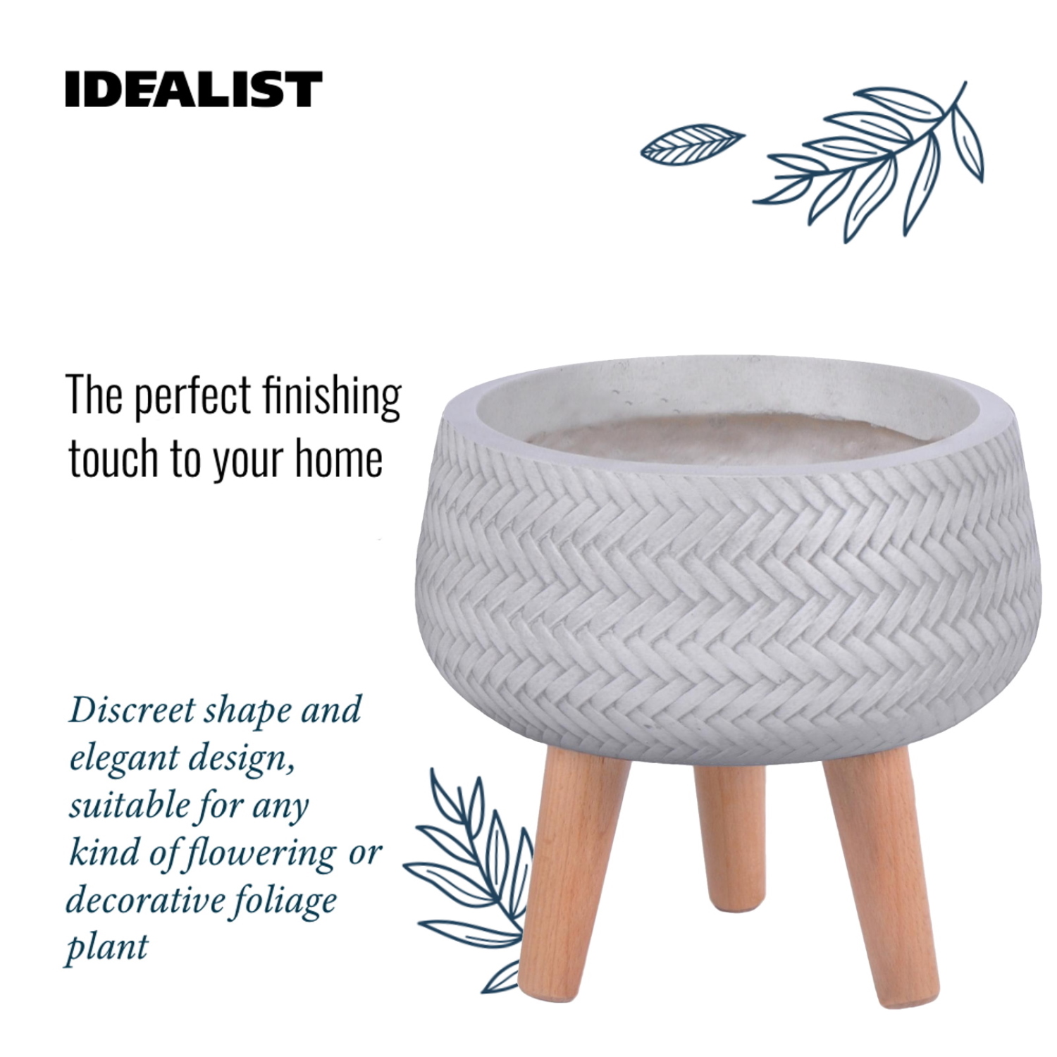 IDEALIST Lite Plaited Style Bowl Planter on Legs, Round Pot Plant Stand Indoor