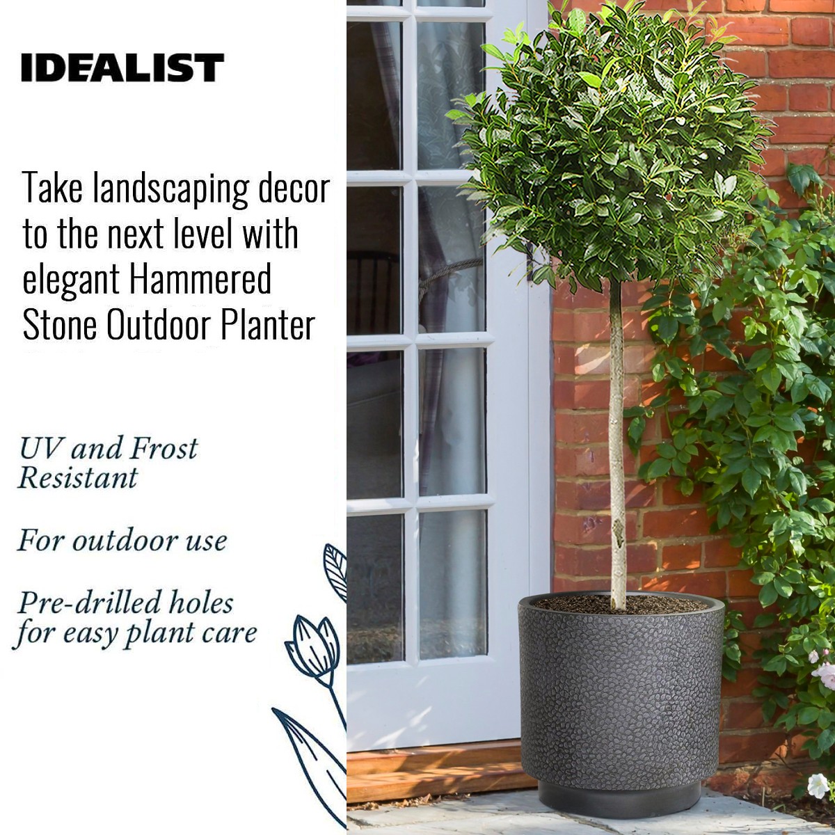 IDEALIST Lite Hammered Stone Cylinder Outdoor Planter