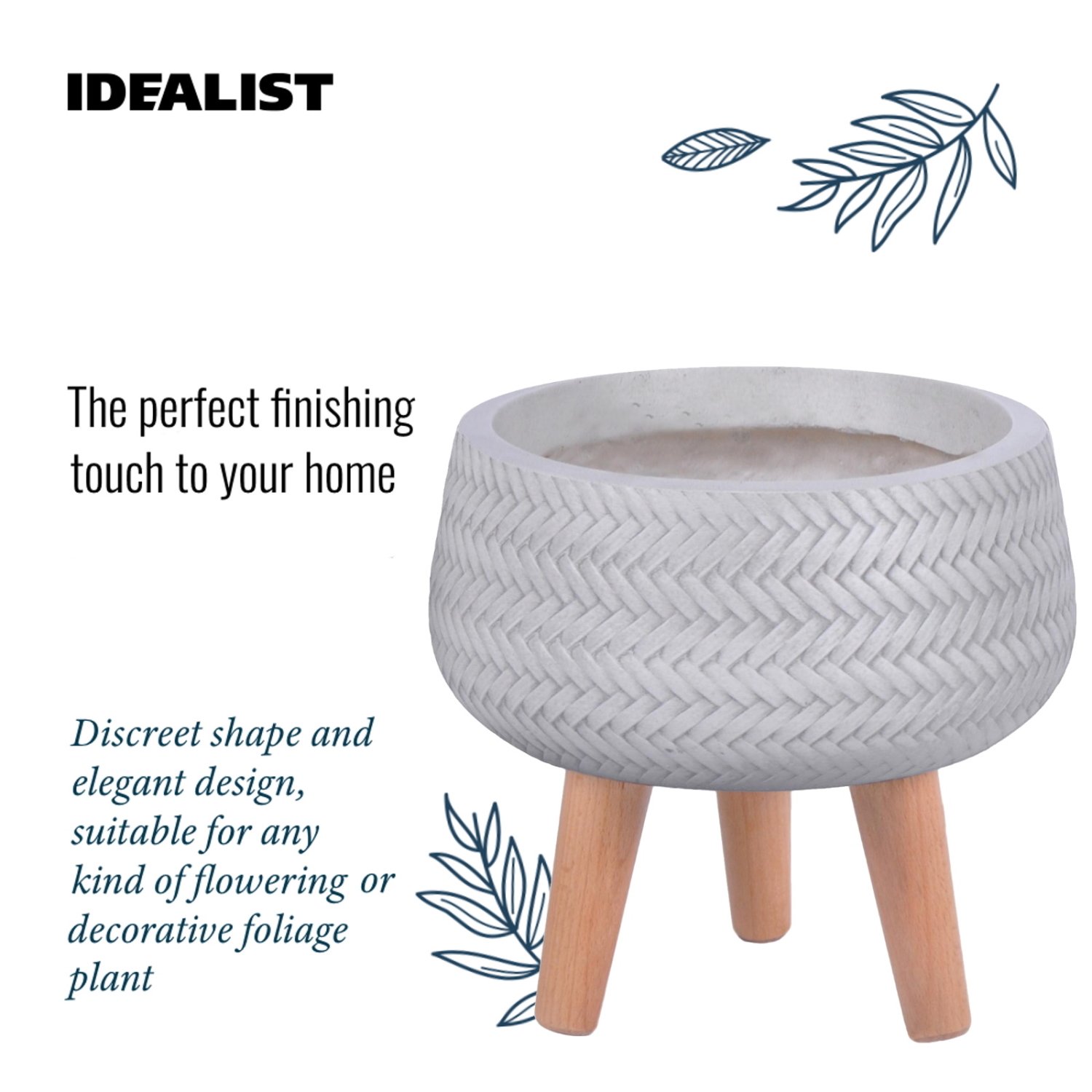 IDEALIST Lite Plaited Style Bowl Planter on Legs, Round Pot Plant Stand Indoor