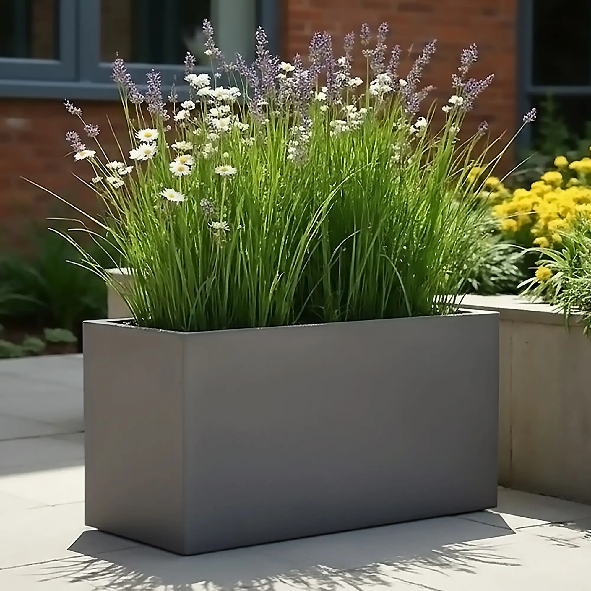 IDEALIST Lite Contemporary Light Concrete High Trough Planter Set