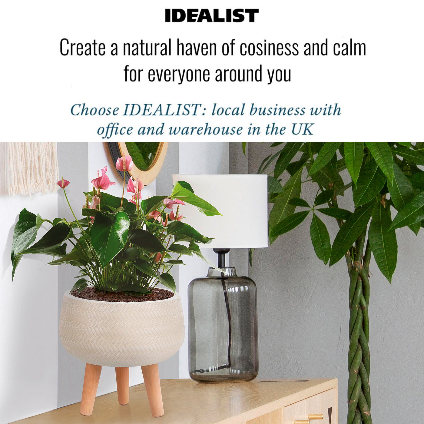 IDEALIST Lite Plaited Style Bowl Planter on Legs, Round Pot Plant Stand Indoor