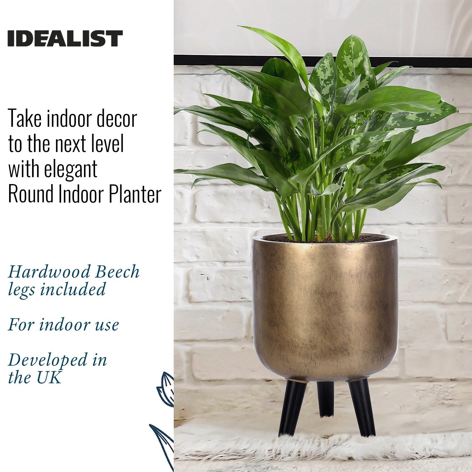 IDEALIST Lite Round Planter on Legs, Round Pot Plant Stand Indoor