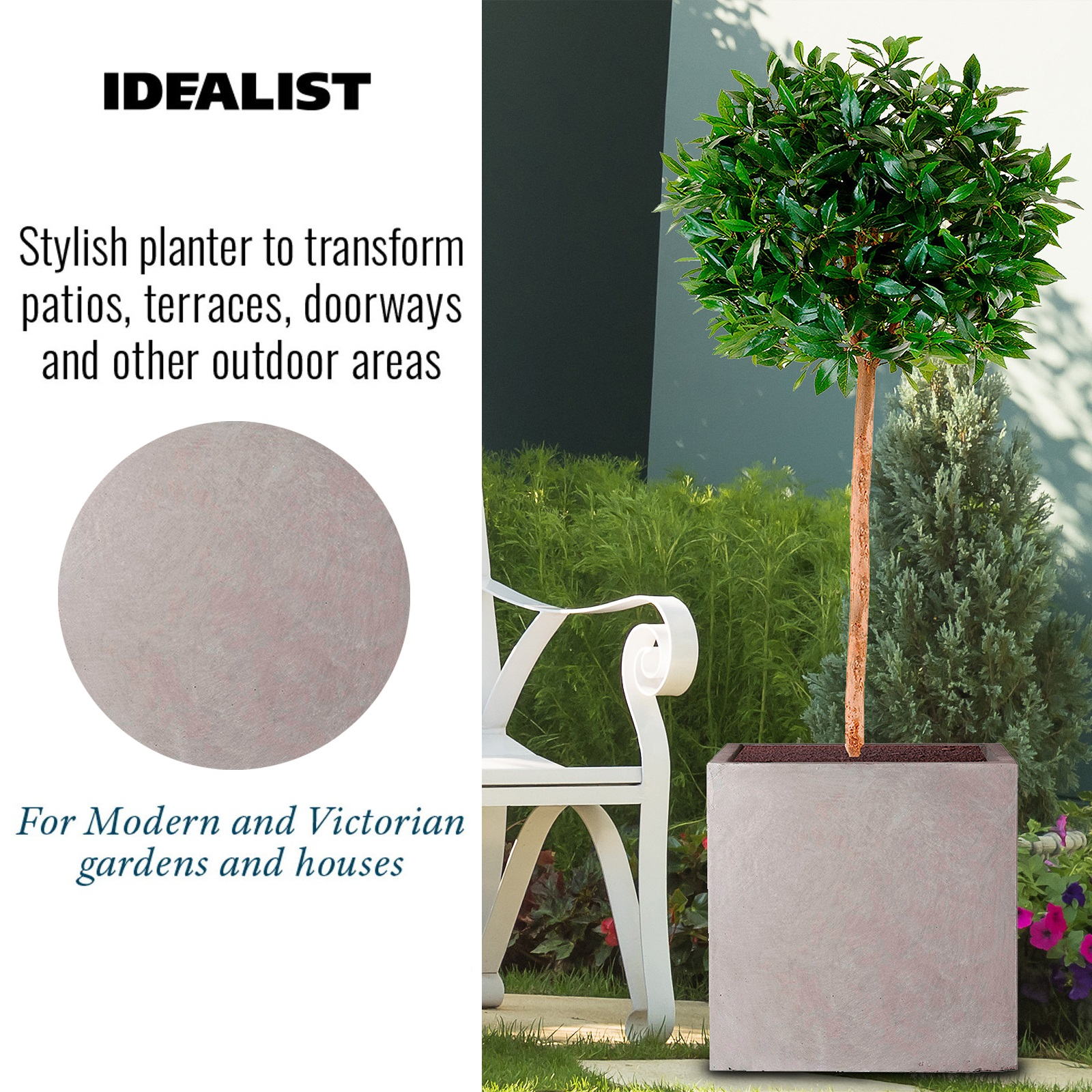 IDEALIST Lite Square Box Contemporary Light Concrete Planter Set