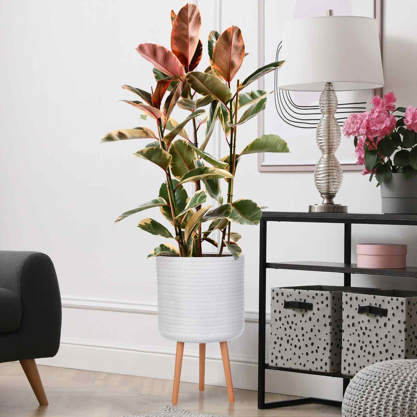 IDEALIST Lite Plaited Style Cylinder Planter on Legs, Round Pot Plant Stand Indoor