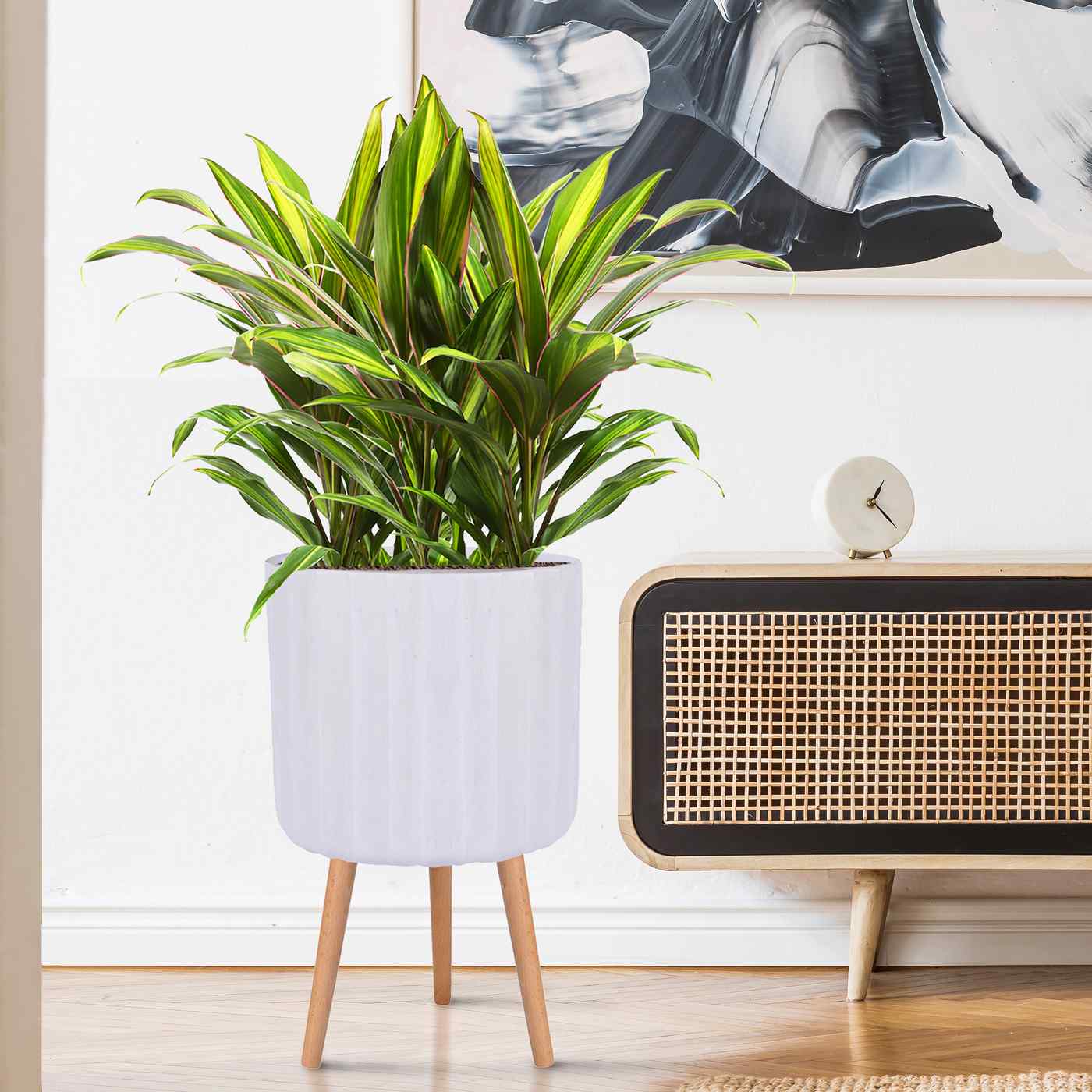 IDEALIST Lite Modern Ribbed Cylinder Planter on Legs, Round Pot Plant Stand Indoor