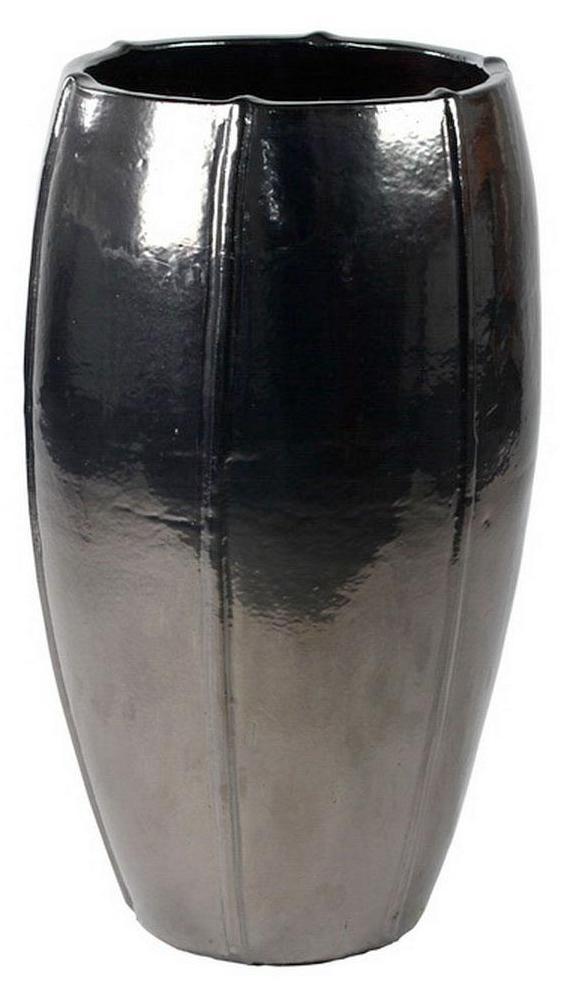 Ceramic Round Tall Lined Glossy Planter Pot In/Out