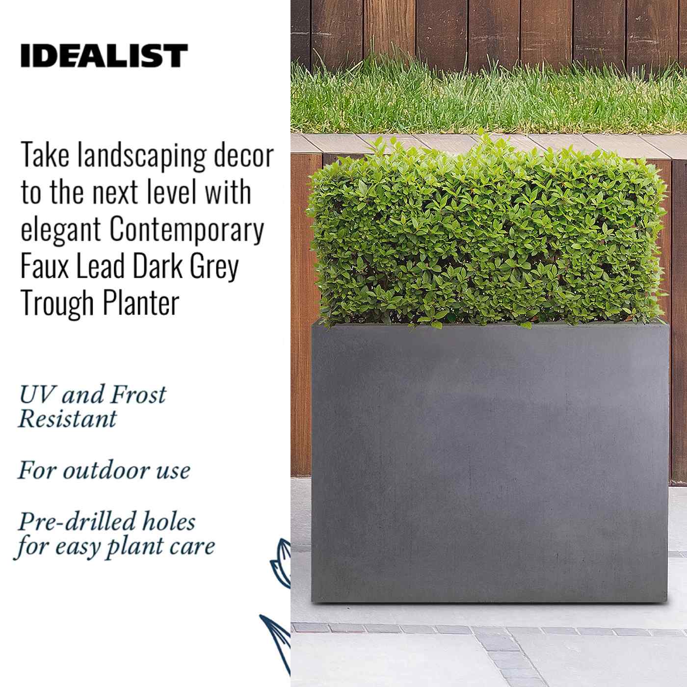 IDEALIST Lite Contemporary Light Concrete Trough Planter