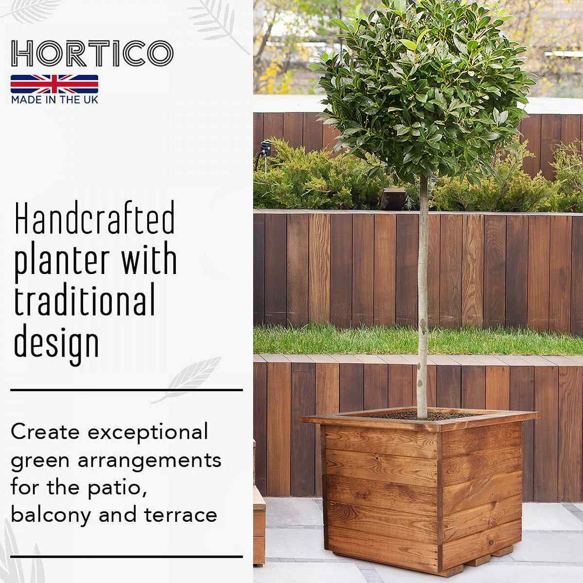 Rustic Scandinavian Redwood Square Outdoor Planter Made in UK by HORTICO