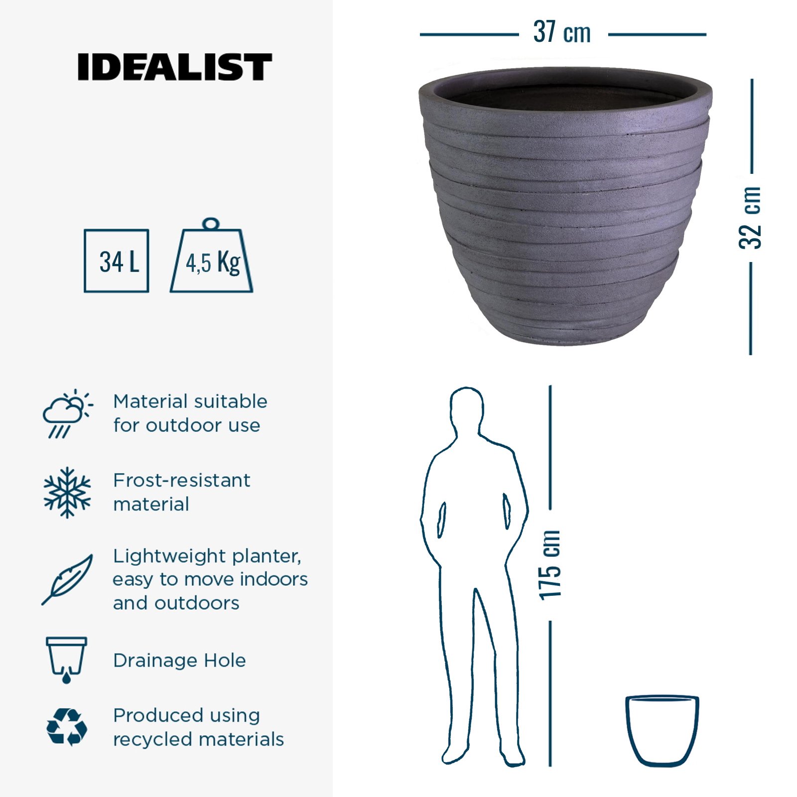 IDEALIST Lite Row Light Concrete Egg Planter