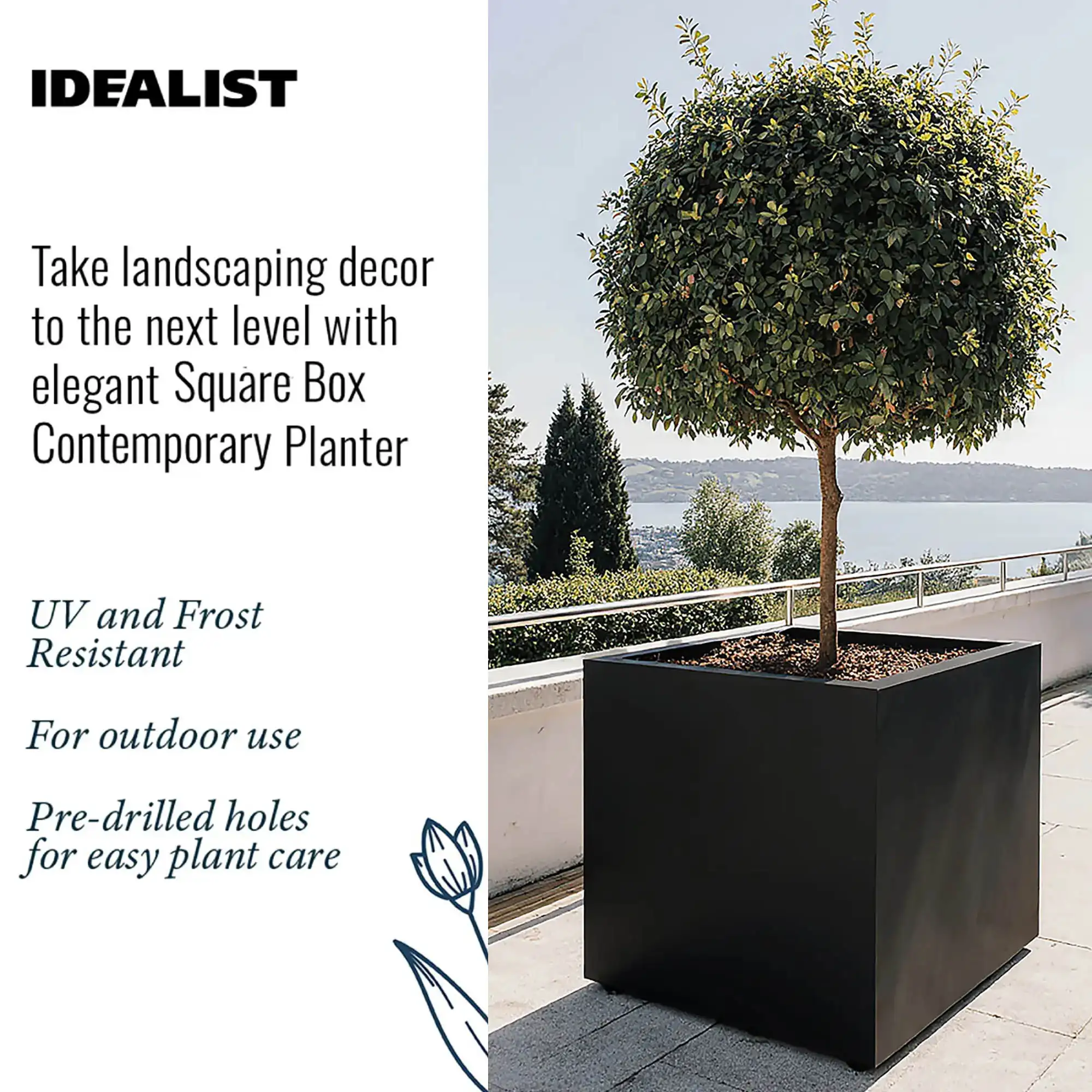 IDEALIST Lite Square Box Contemporary Light Concrete Planter