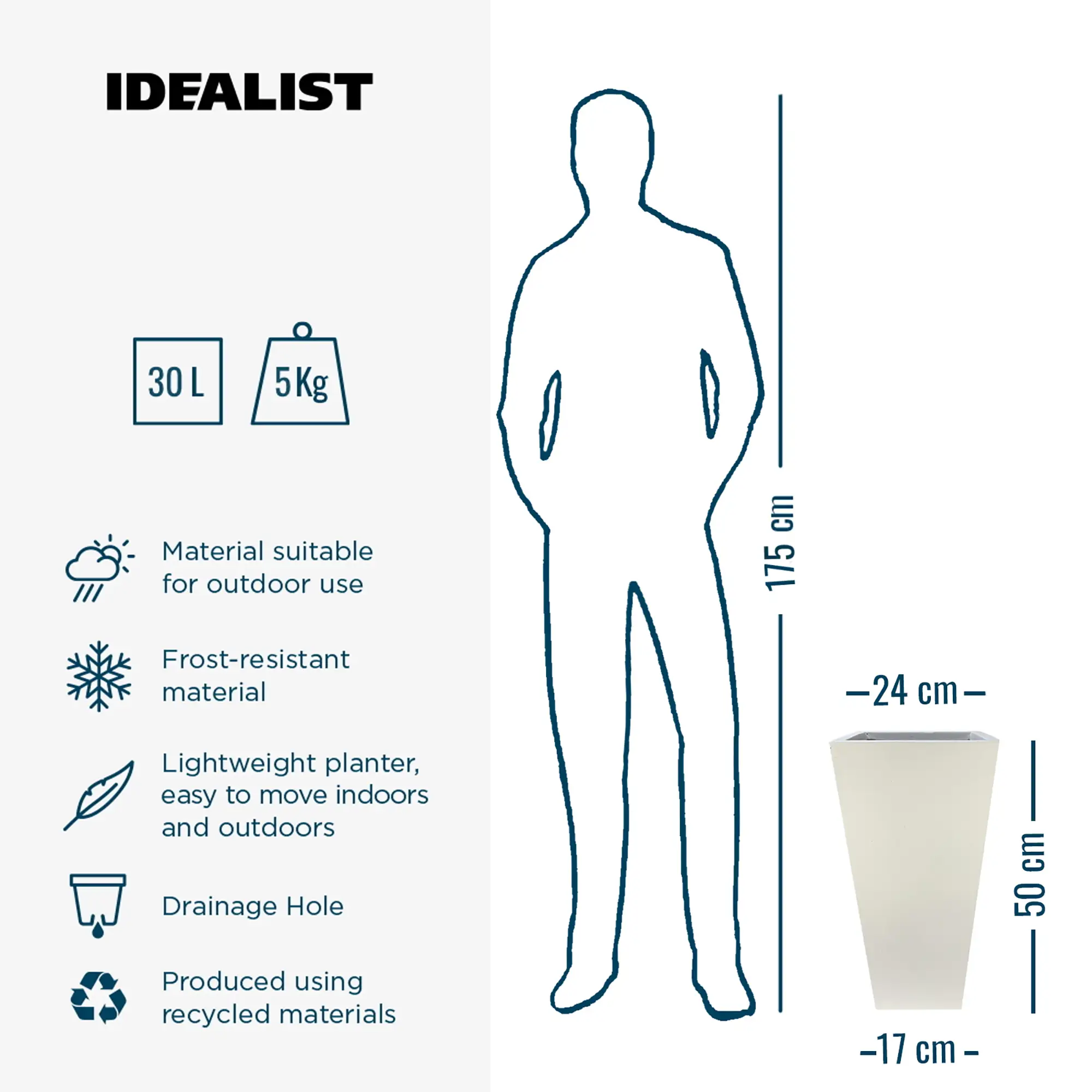 IDEALIST Lite Tall Tapered Contemporary Light Concrete Planter