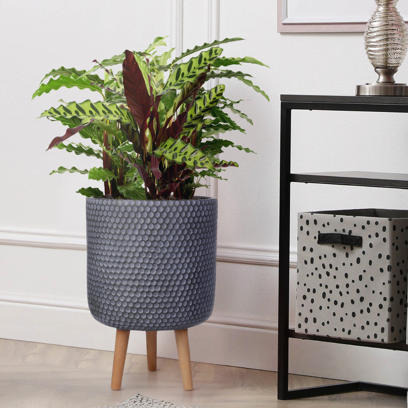 IDEALIST Lite Honeycomb Style Cylinder Planter on Legs, Round Pot Plant Stand Indoor