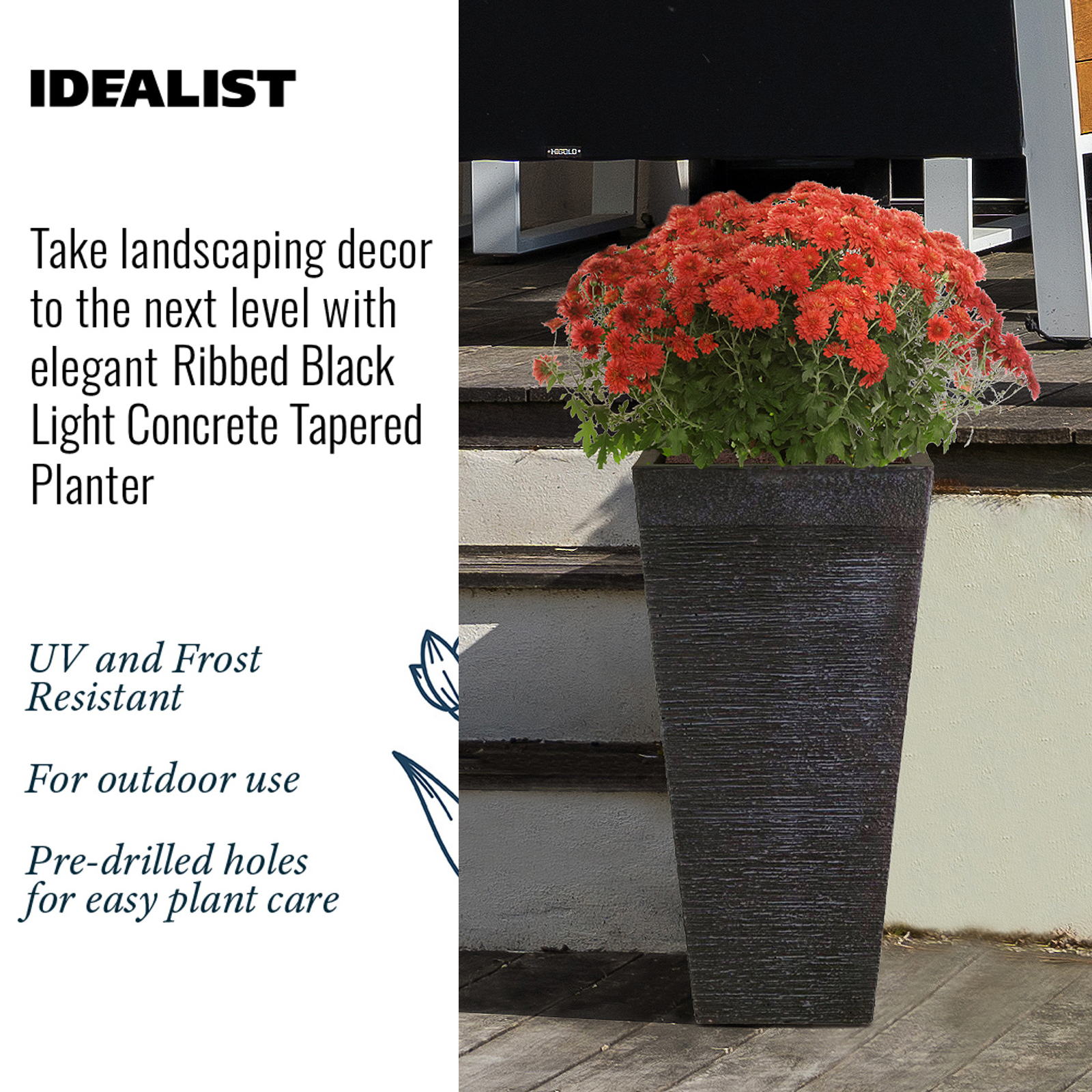 IDEALIST Lite Ribbed Light Concrete Tapered Planter