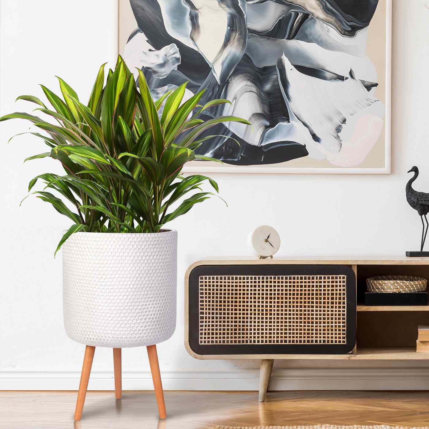 IDEALIST Lite Honeycomb Style Cylinder Planter on Legs, Round Pot Plant Stand Indoor