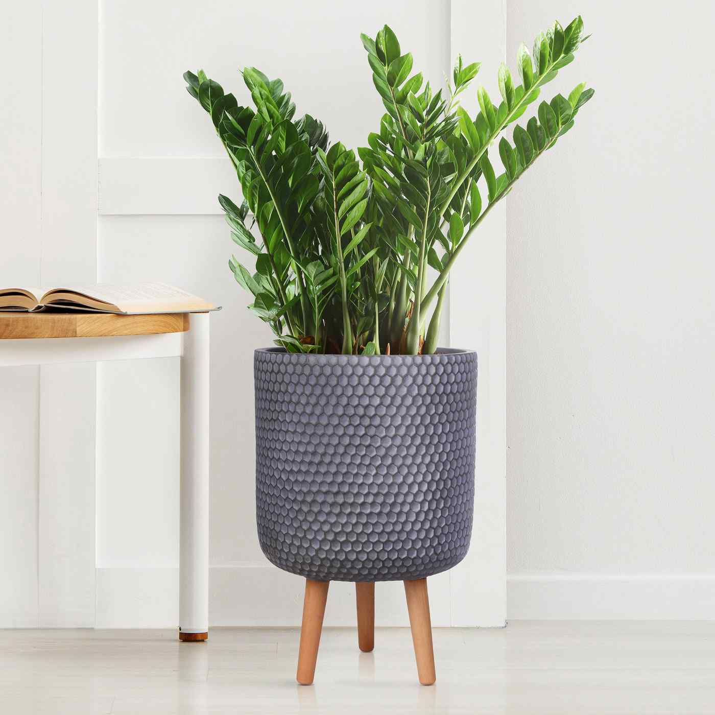 IDEALIST Lite Honeycomb Style Cylinder Planter on Legs, Round Pot Plant Stand Indoor