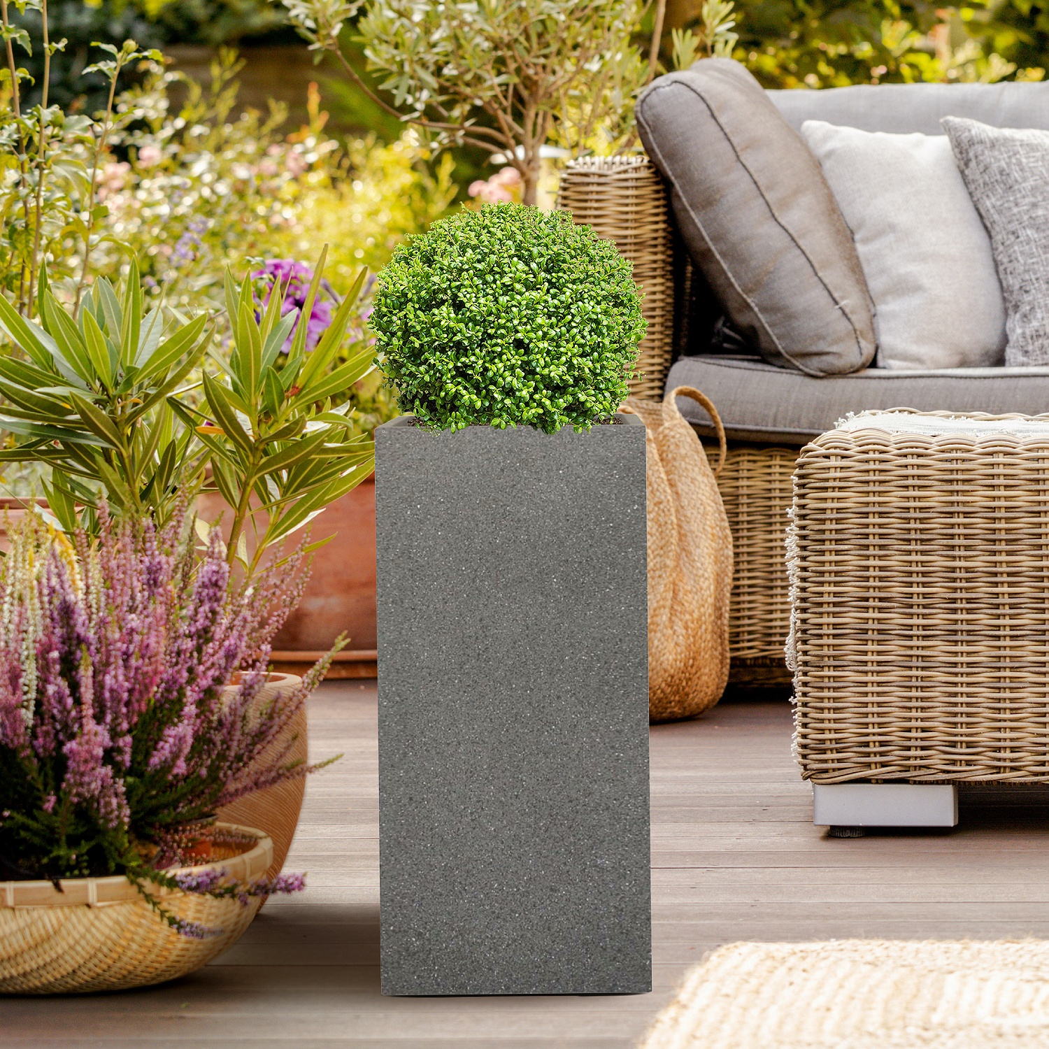 IDEALIST Lite Textured Concrete Effect Tall Square Outdoor Planter