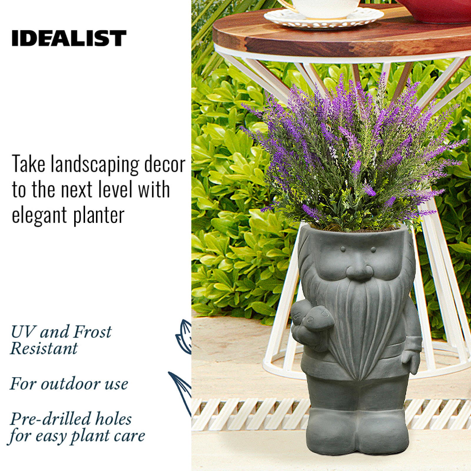 IDEALIST Lite Gnome with Mushrooms Oval Plant Pot Outdoor