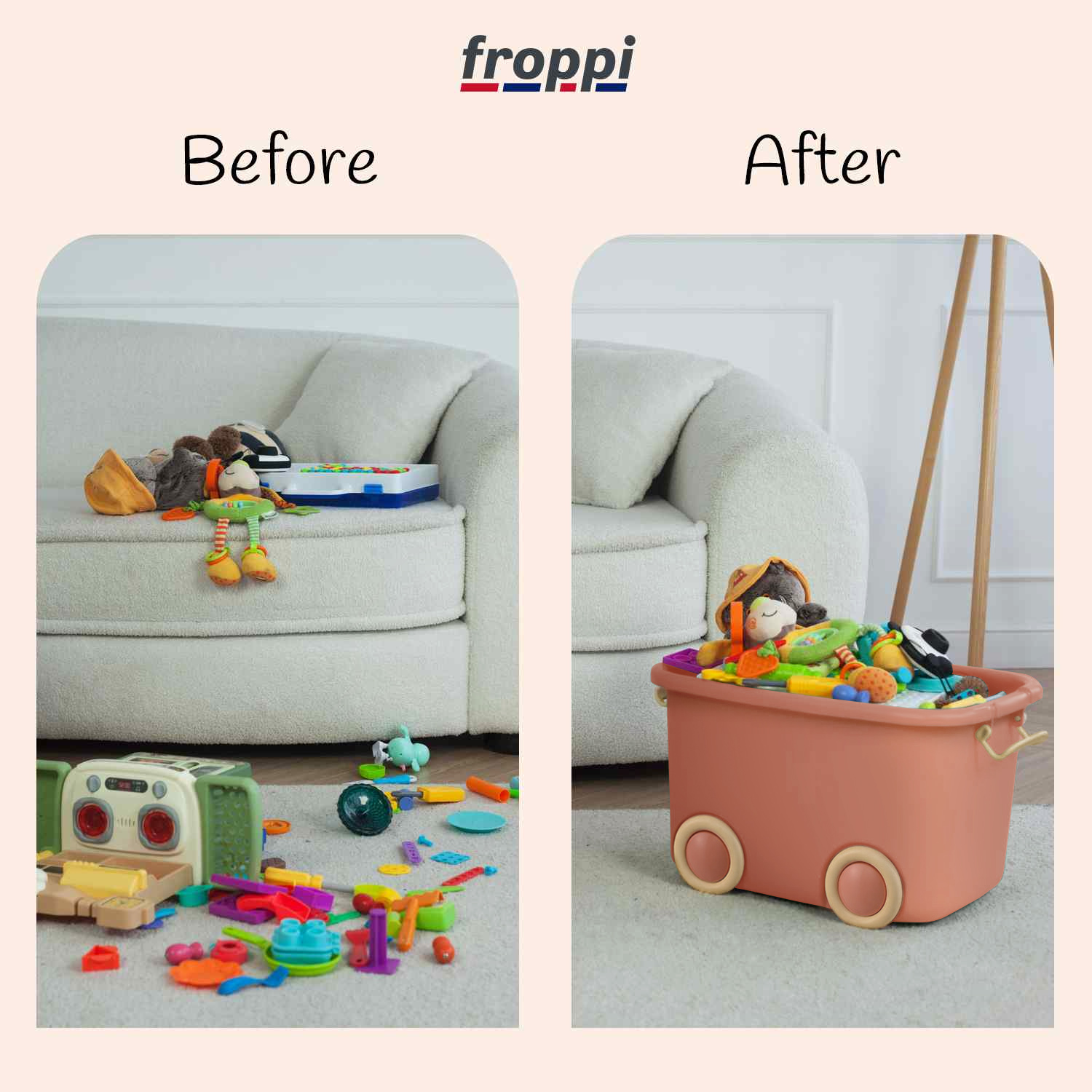 Froppi Plastic Kids Toy Storage Box with Lid and Wheels, Stackable