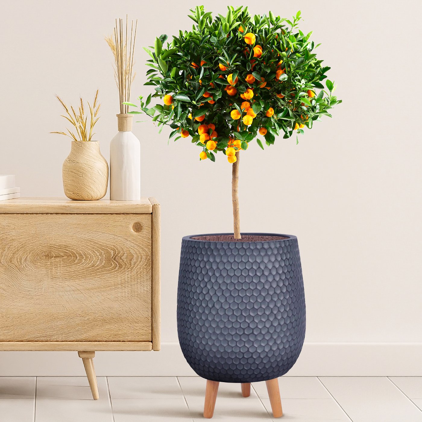 IDEALIST Lite Honeycomb Style Egg Planter on Legs, Round Pot Plant Stand Indoor