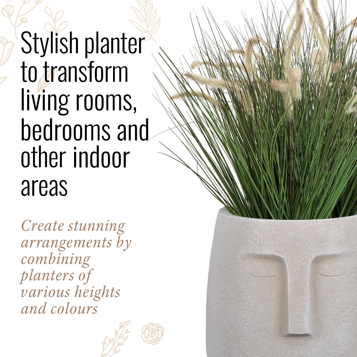 IDEALIST Lite Textured Concrete Effect Oval Indoor Face Pot