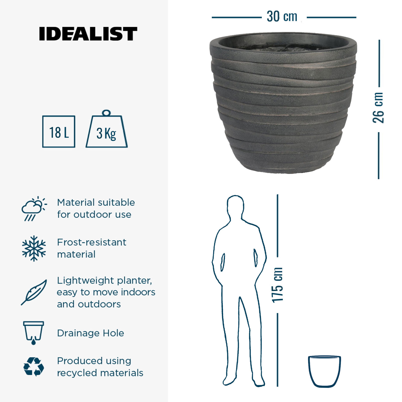 IDEALIST Lite Row Light Concrete Egg Planter