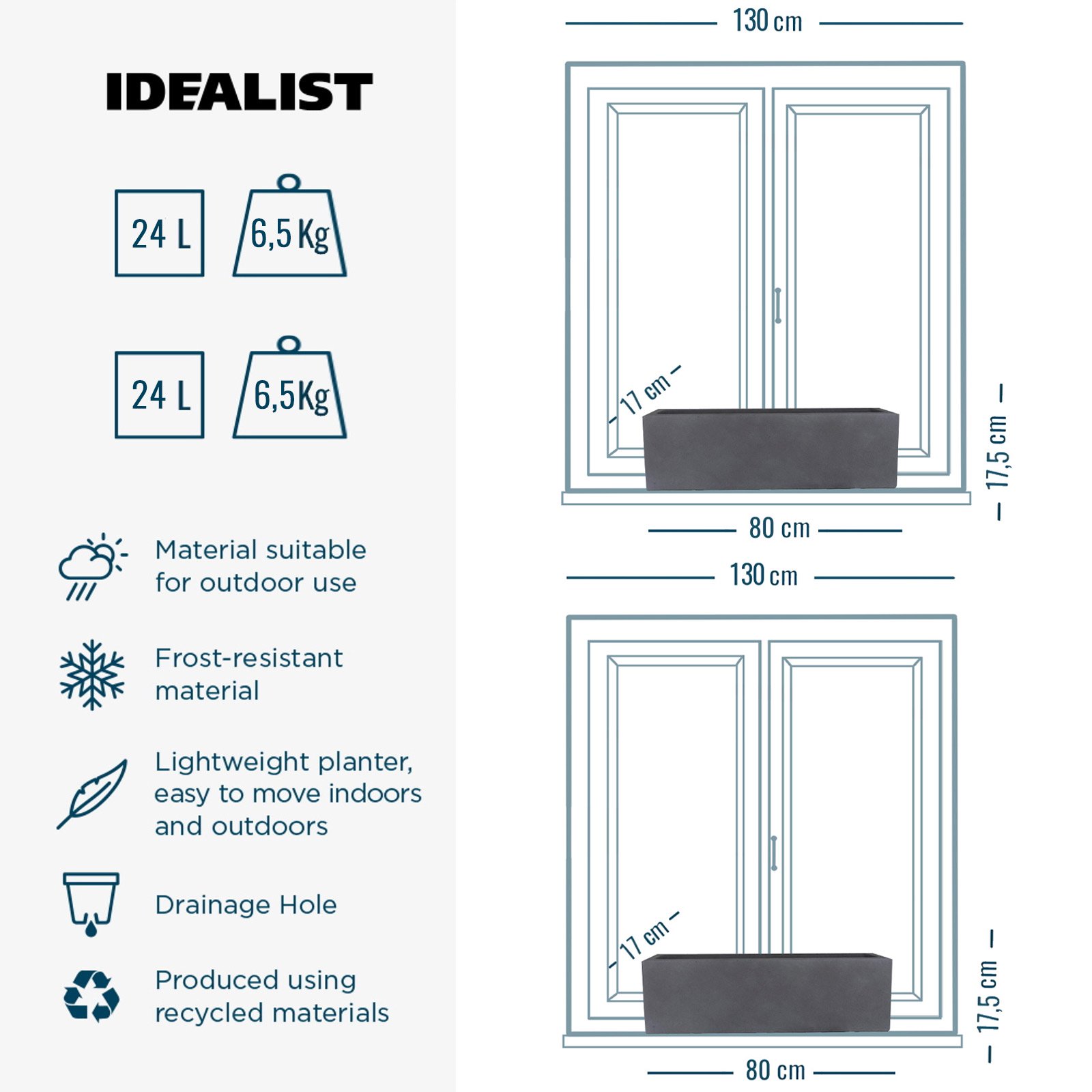 IDEALIST Lite Window Box Light Concrete Planter Set
