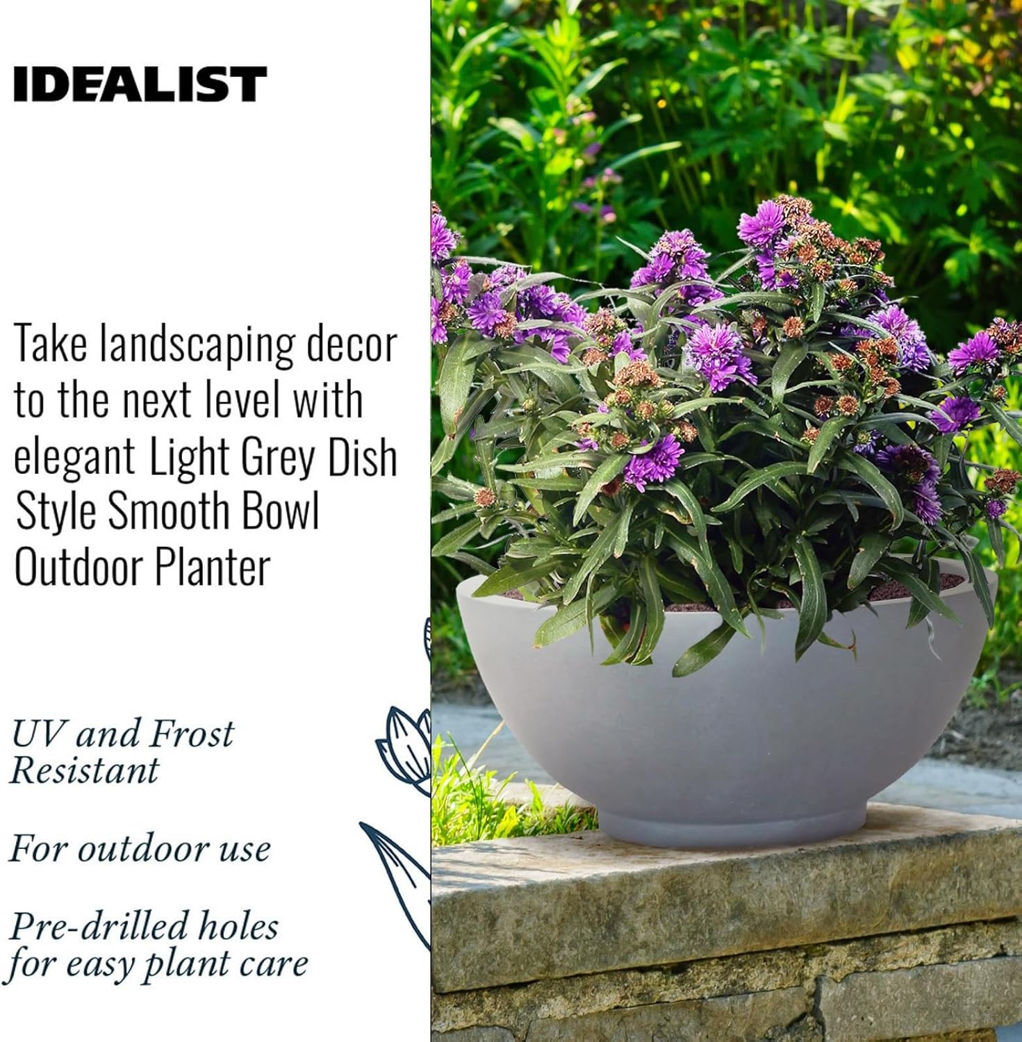 IDEALIST Lite Dish Style Smooth Bowl Outdoor Planter