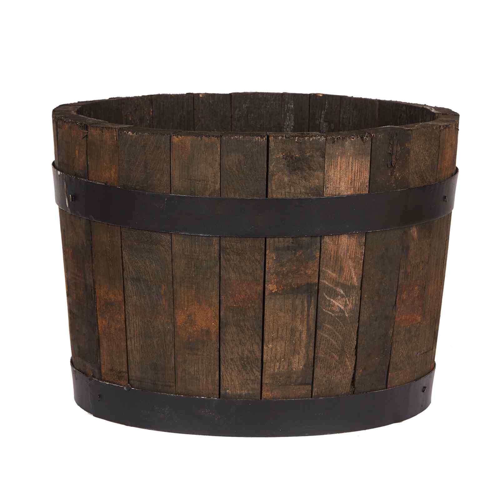 Rustic Upcycled Oak Wood Round Tub Half Barrel Outdoor Planter Made in UK by HORTICO