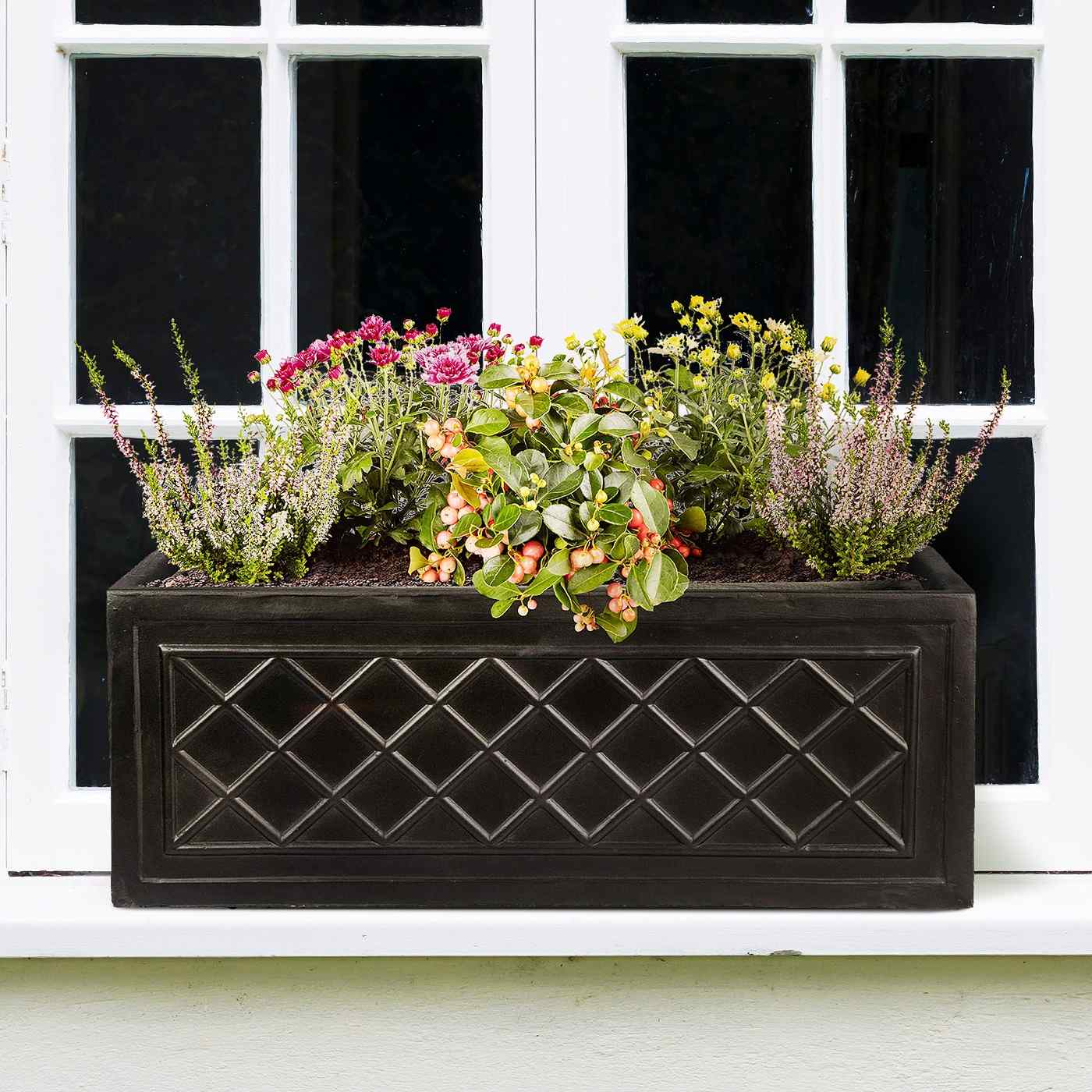 IDEALIST Lite Window Box Faux Lead Lattice Grey Light Stone Planter