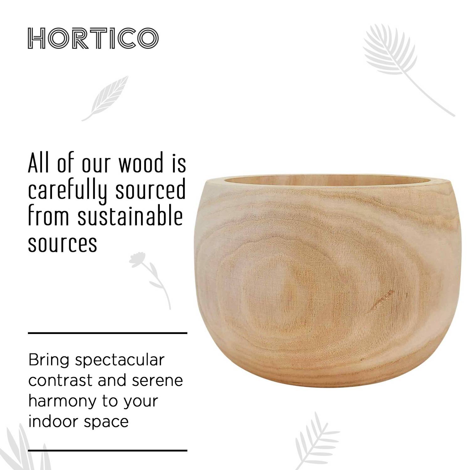 HORTICO ECO Wooden House Planter Round Indoor Plant Pot for House Plants with Waterproof Liner