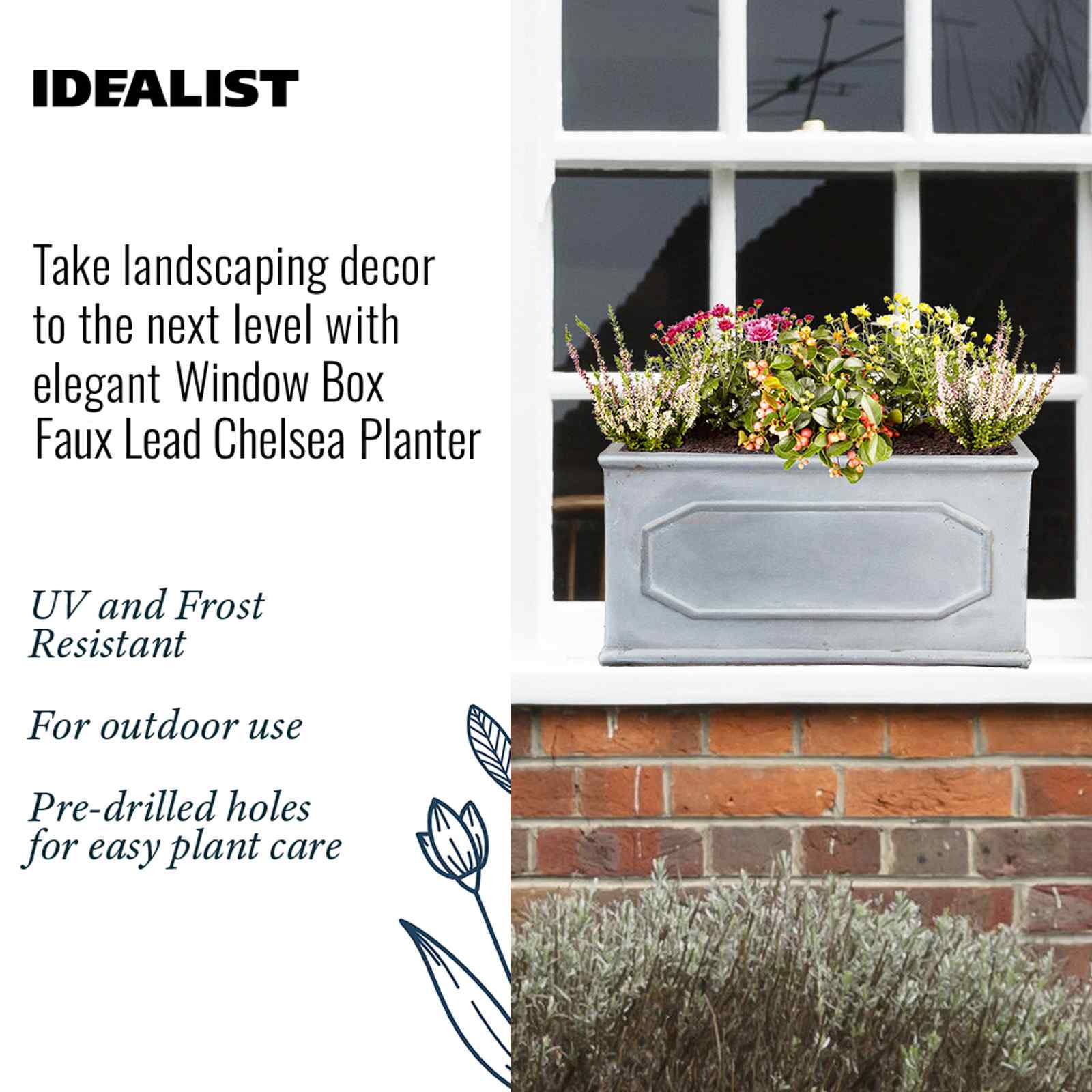 IDEALIST Lite Faux Lead Chelsea Light Concrete Through Planter
