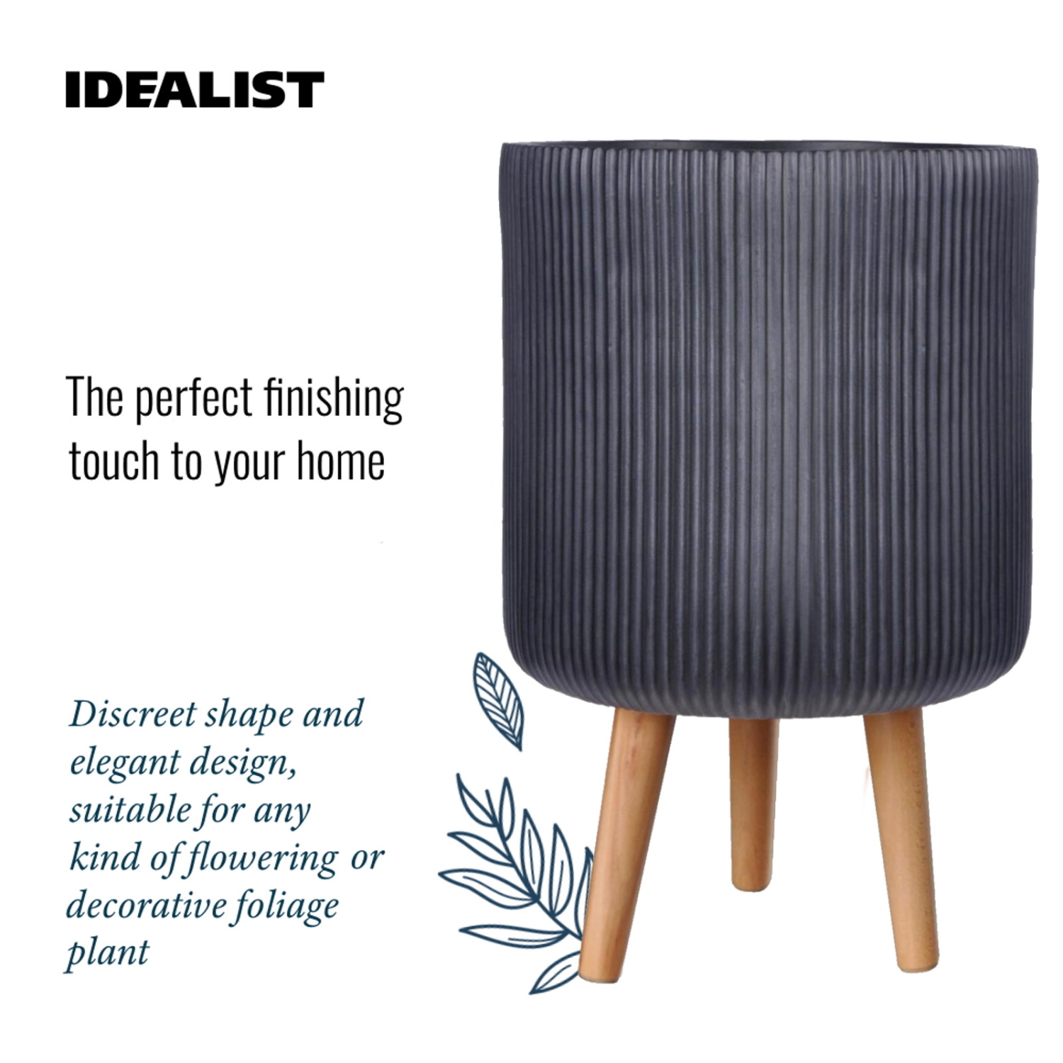 IDEALIST Lite Ribbed Cylinder Planter on Legs, Round Pot Plant Stand Indoor