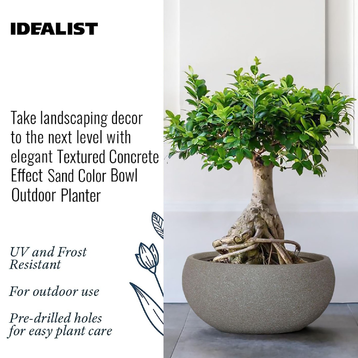 IDEALIST Lite Textured Concrete Effect Bowl Outdoor Planter