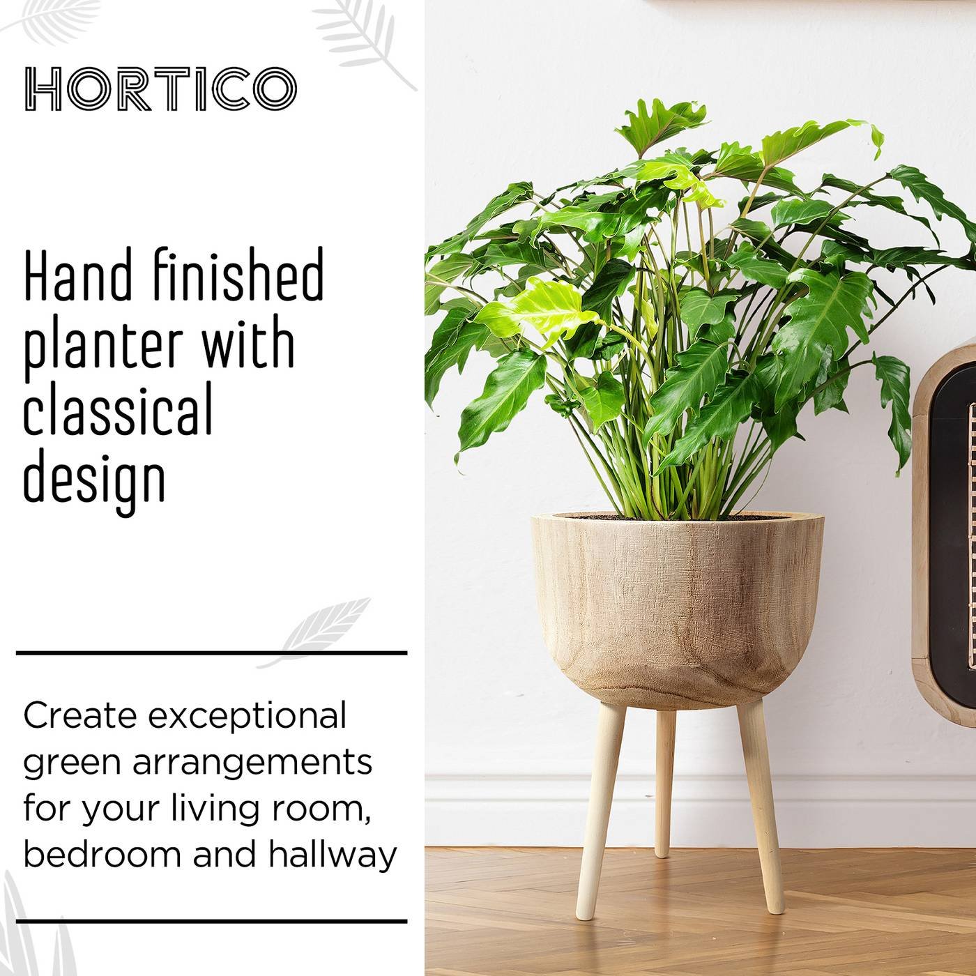 HORTICO GAIA Wooden House Planter with Legs, Tall Indoor Plant Pot Stand with Waterproof Liner