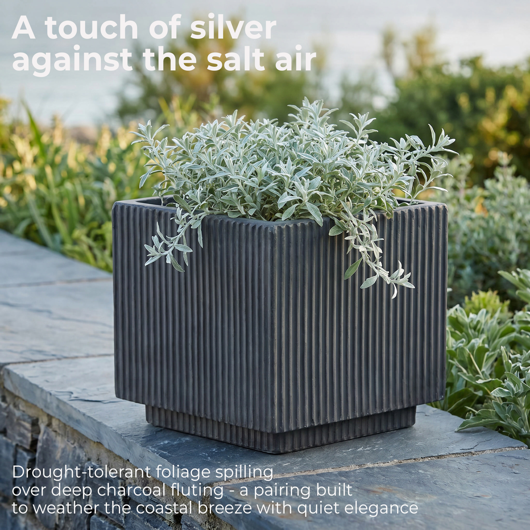 IDEALIST Lite Vertical Ribbed Square Effect Outdoor Planter