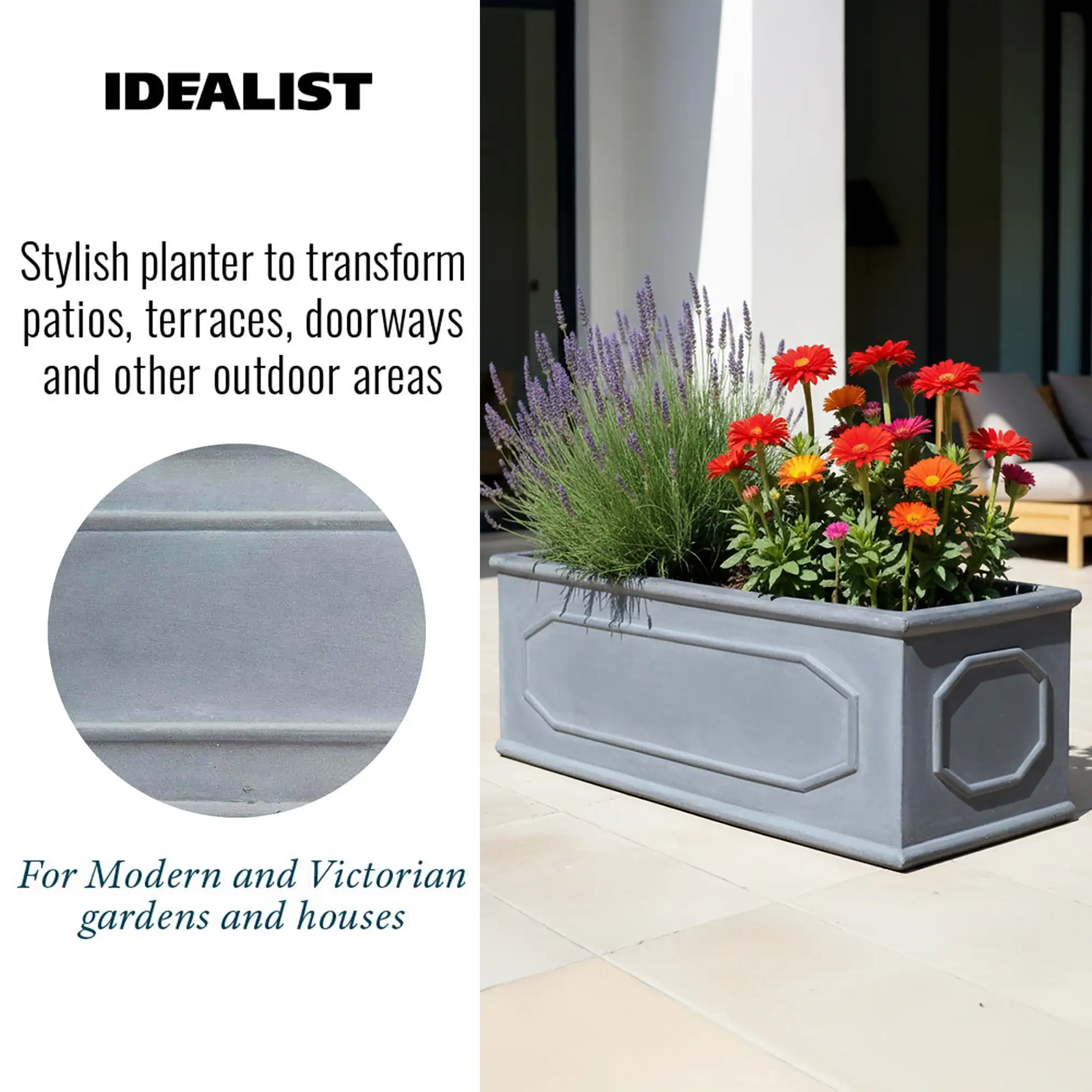 IDEALIST Lite Faux Lead Chelsea Light Concrete Through Planter