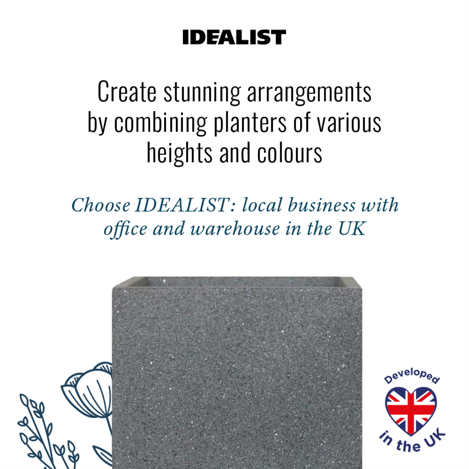 IDEALIST Lite Textured Concrete Effect Tall Square Outdoor Planter