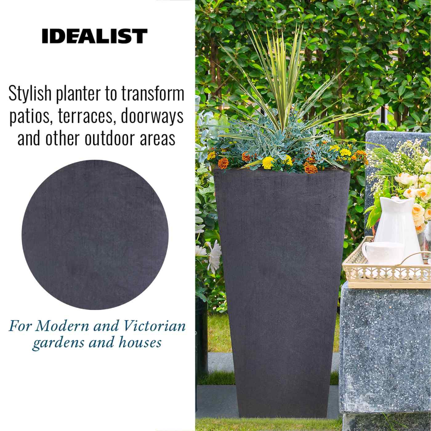 IDEALIST Lite Tall Tapered Contemporary Light Concrete Planter