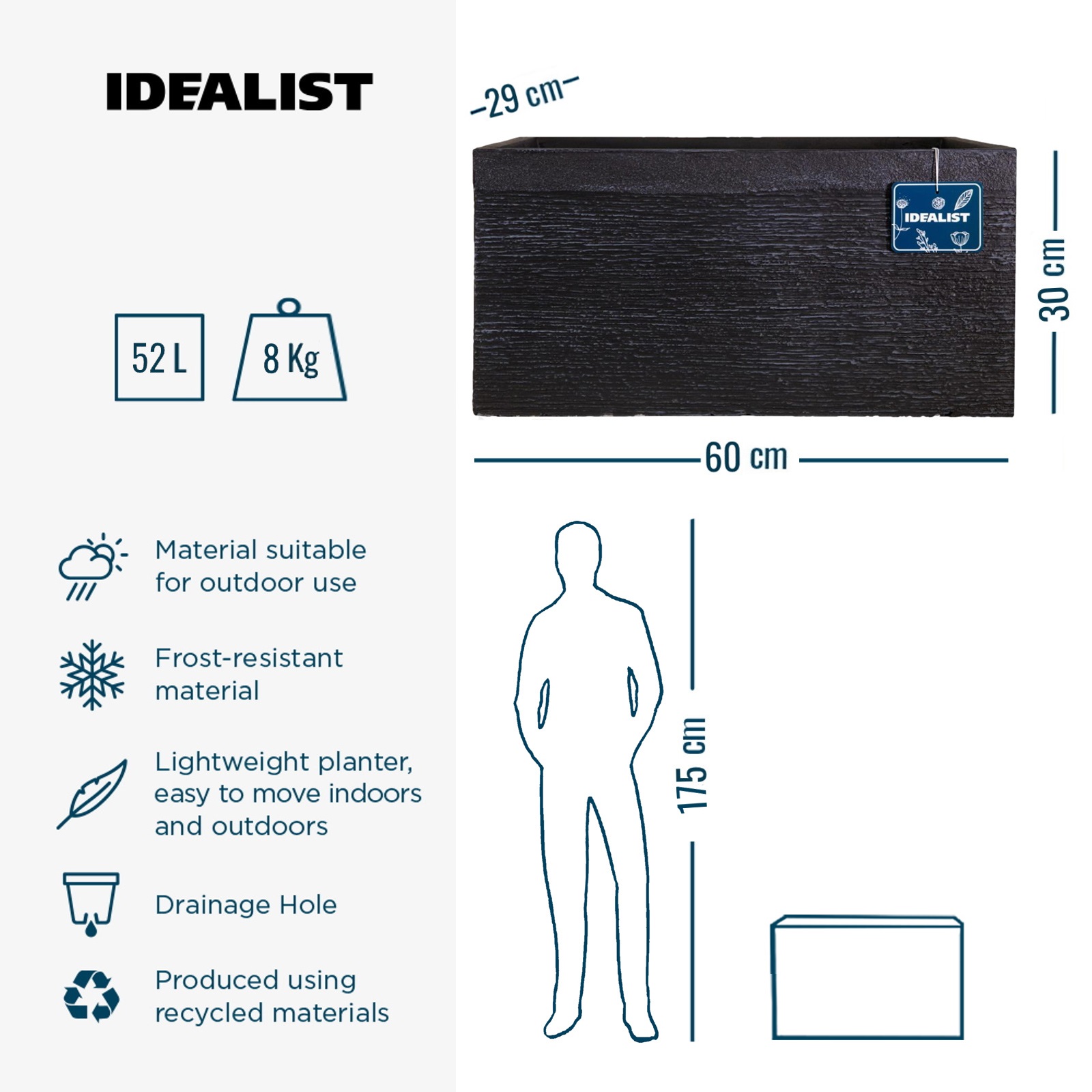 IDEALIST Lite Ribbed Light Concrete Trough Planter