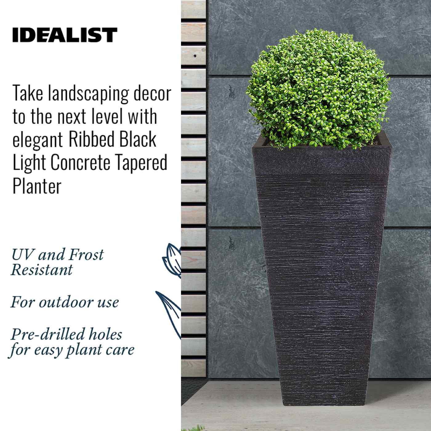 IDEALIST Lite Ribbed Light Concrete Tapered Planter