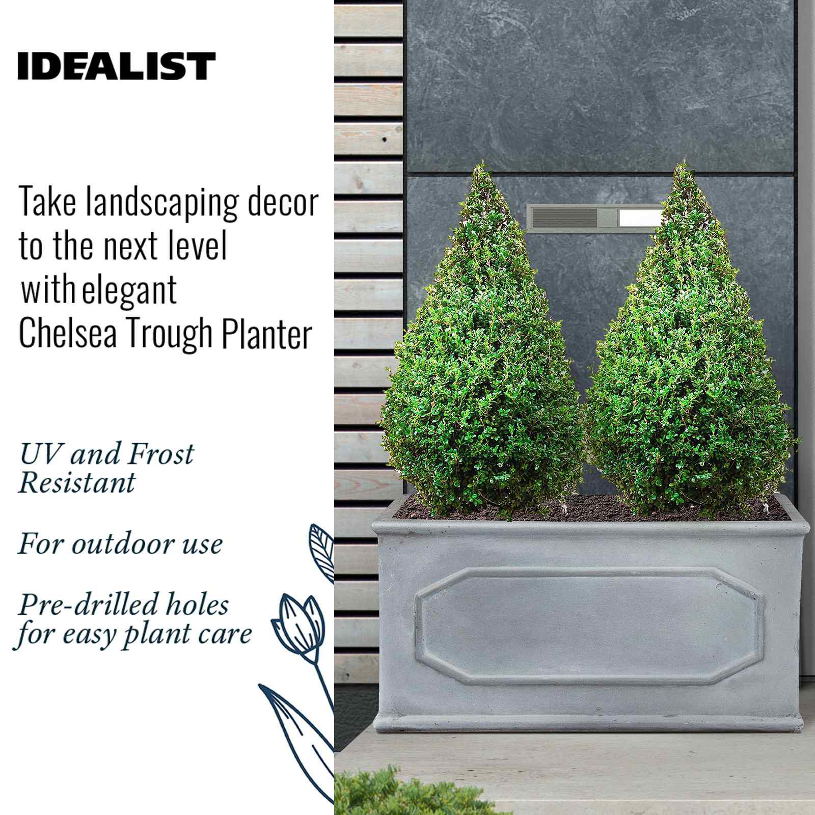 IDEALIST Lite Faux Lead Chelsea Light Concrete Through Planter