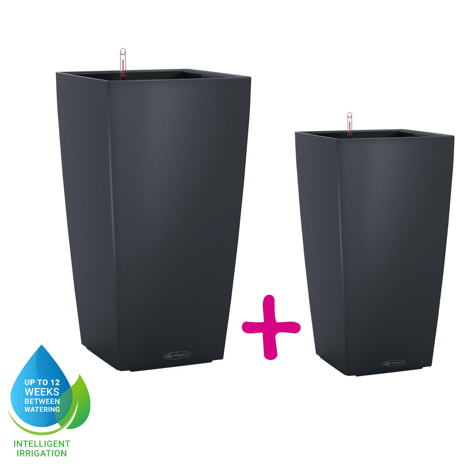LECHUZA CUBICO Color Square Tall Poly Resin Self-watering Planter Set