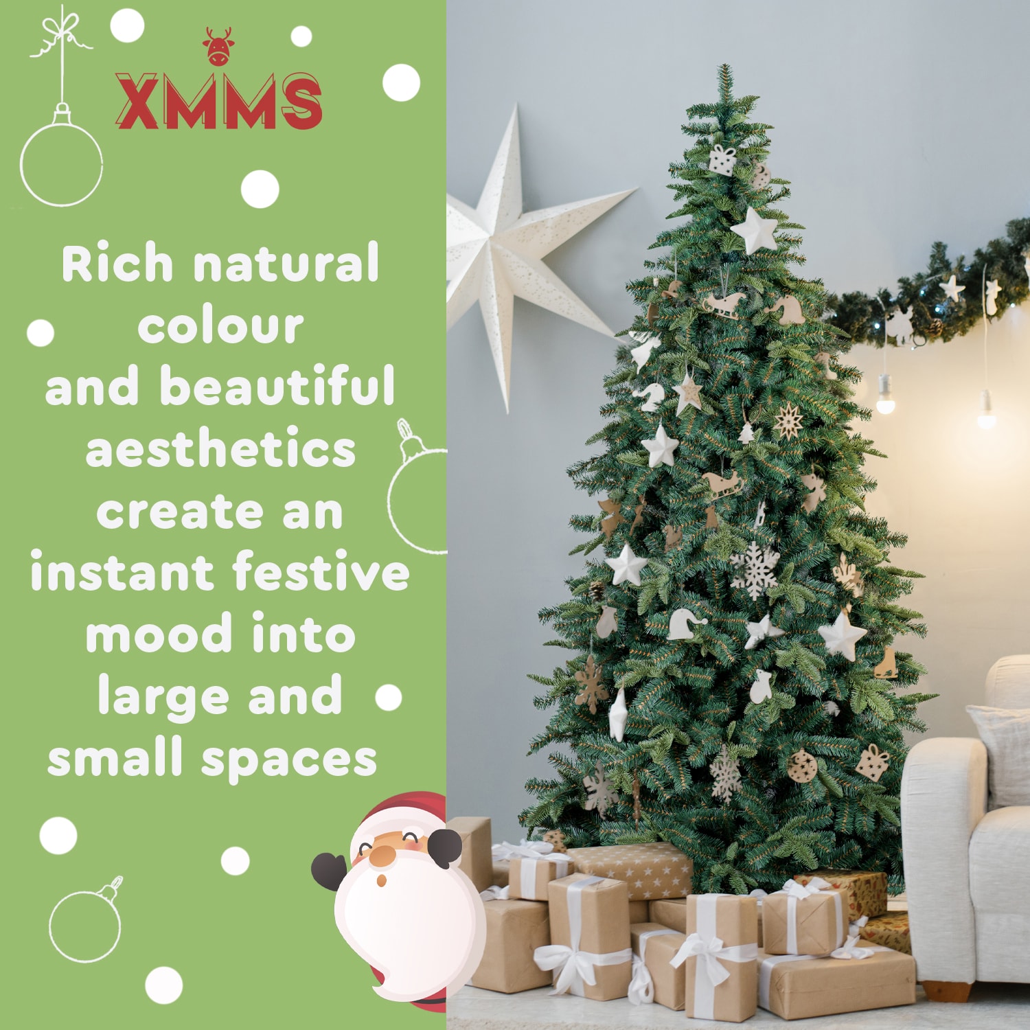 XMMS Swansea Artificial Christmas Tree with Tree Skirt & Cotton Gloves Real Touch Mixed Pine and Fir