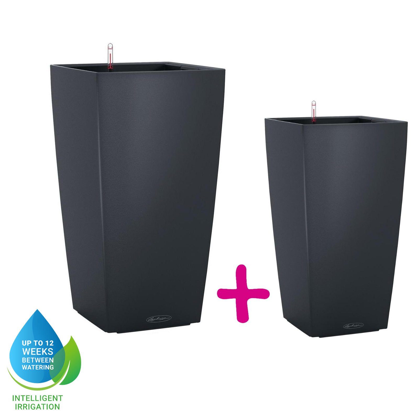 LECHUZA CUBICO Color Square Tall Poly Resin Self-watering Planter Set