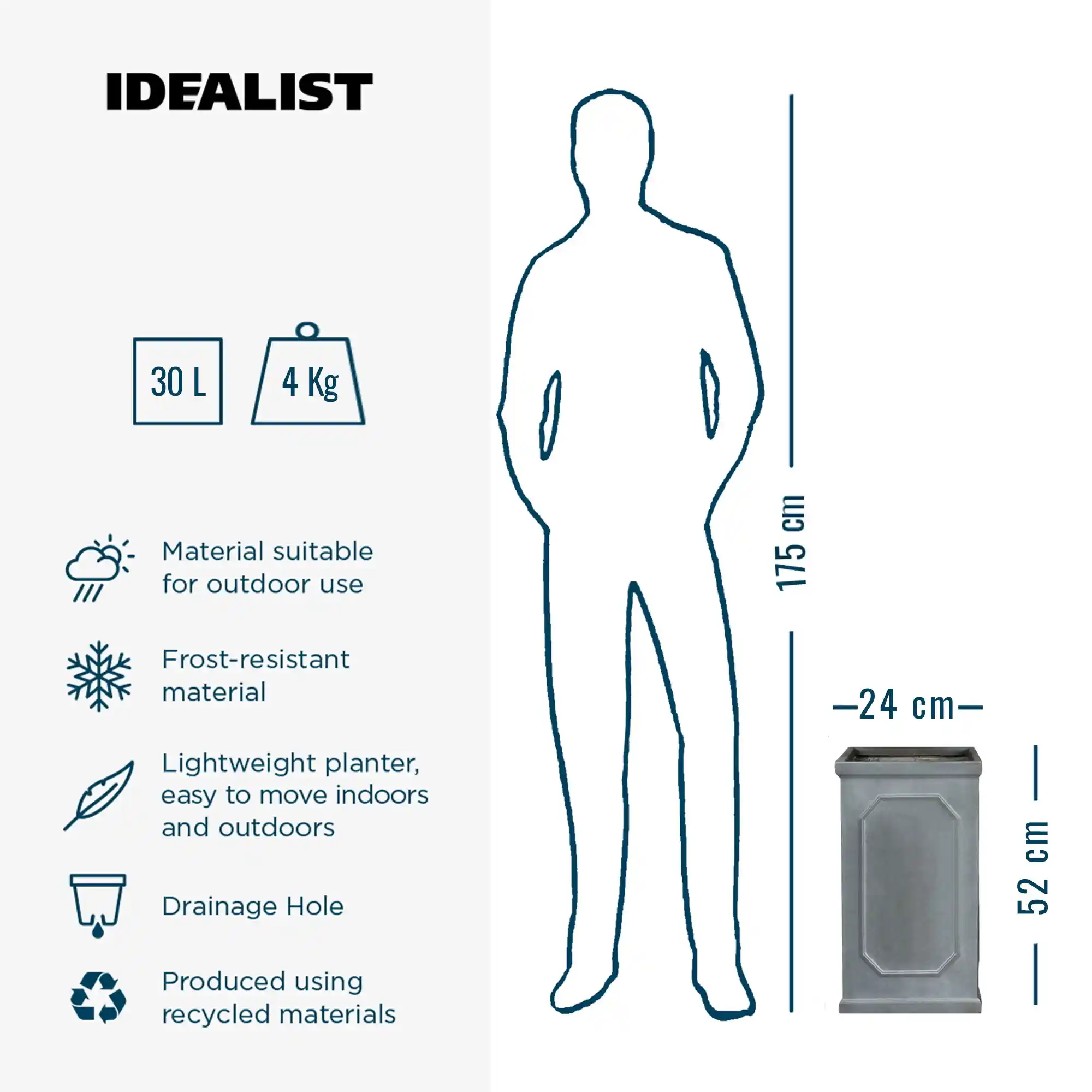 IDEALIST Lite Faux Lead Chelsea Light Concrete Tall Square Planter